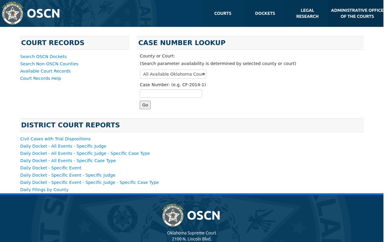 Oklahoma City residents directory court docket search through the OSCN portal