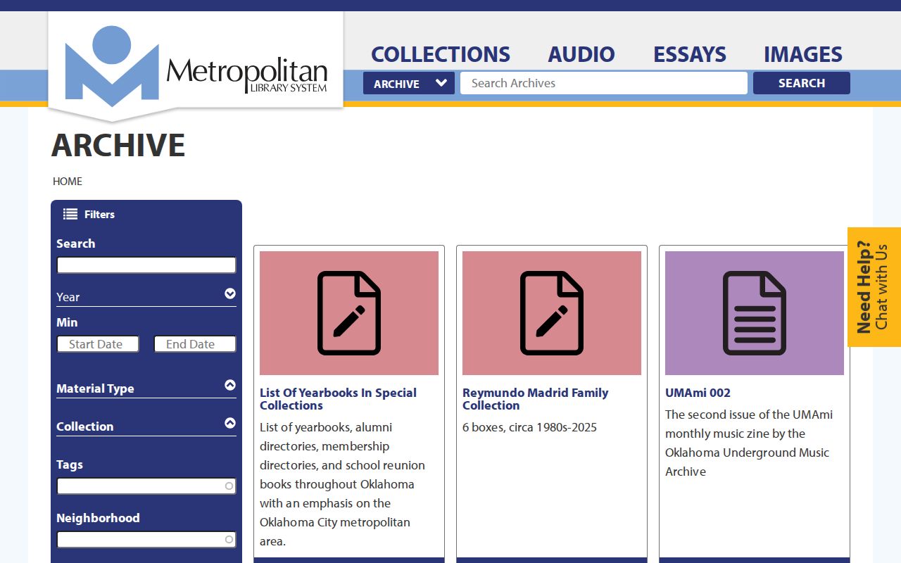 Oklahoma City previous residents search controls in the Metropolitan Library digital archive