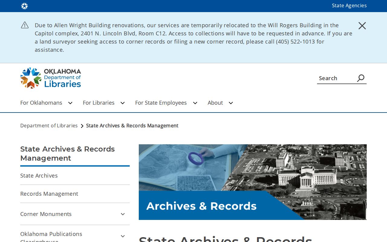 Oklahoma City previous residents research at the Oklahoma State Archives access page