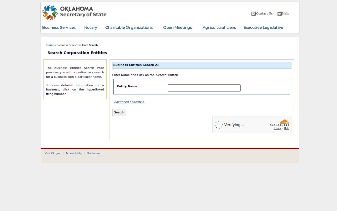 Oklahoma City resident lookup context through Oklahoma Secretary of State business search