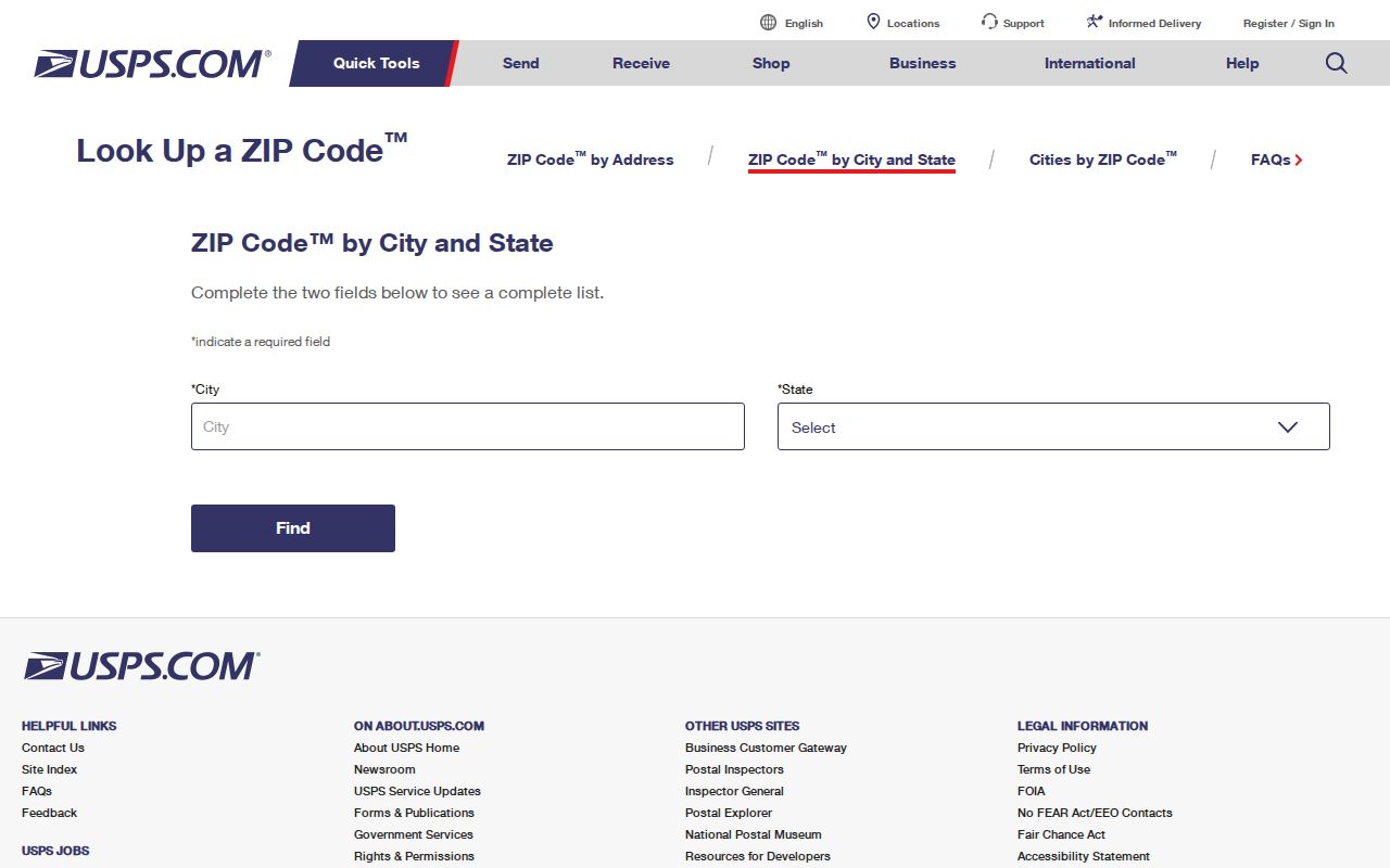 Oklahoma City ZIP code directory USPS ZIP lookup screen